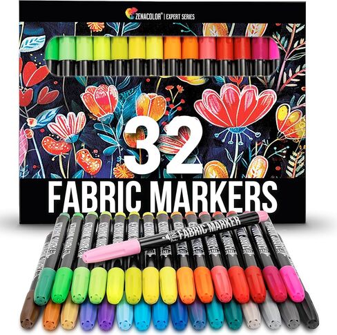 Zenacolor 5 Dual-Tip Black Fabric Markers Permanent for Clothes - Fabric Paint Pens for Personalizing Shirts Bags Hats Canvas and Textiles in Kuwait