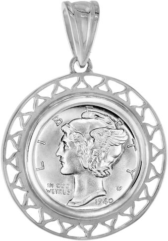 Sterling Silver Filigree Edge Dime Bezel Pendant for 18 mm Coins Prong Back 10 Cent Coin NOT Included in Saudi Arabia