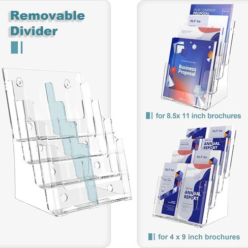 Brochure Holder 8.5x11 Inch 4 Tier with Removable Divider for 4x9 inch Clear Acrylic Pamphlet Display Stand Holder Countertop Use or Wall Mount for Office, Lobby, Hotel, Trade Show, 2 Pack in Saudi Arabia