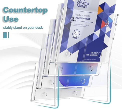 Brochure Holder 8.5x11 Inch 4 Tier with Removable Divider for 4x9 inch Clear Acrylic Pamphlet Display Stand Holder Countertop Use or Wall Mount for Office, Lobby, Hotel, Trade Show, 2 Pack in Saudi Arabia
