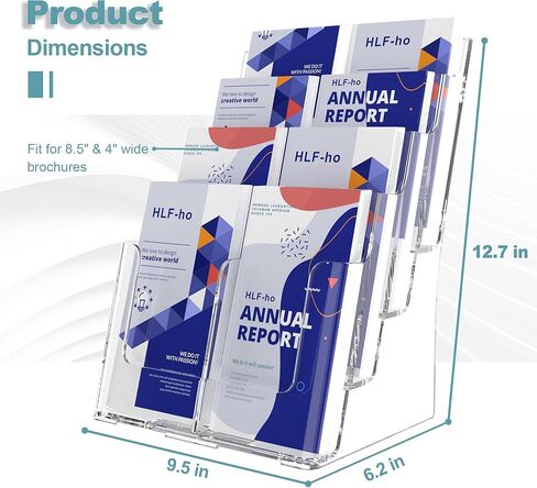 Brochure Holder 8.5x11 Inch 4 Tier with Removable Divider for 4x9 inch Clear Acrylic Pamphlet Display Stand Holder Countertop Use or Wall Mount for Office, Lobby, Hotel, Trade Show, 2 Pack in Saudi Arabia