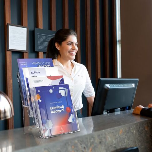 Brochure Holder 8.5x11 Inch 4 Tier with Removable Divider for 4x9 inch Clear Acrylic Pamphlet Display Stand Holder Countertop Use or Wall Mount for Office, Lobby, Hotel, Trade Show, 2 Pack in Saudi Arabia