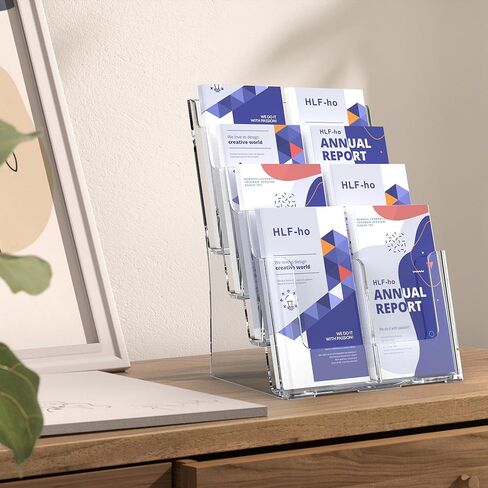 Brochure Holder 8.5x11 Inch 4 Tier with Removable Divider for 4x9 inch Clear Acrylic Pamphlet Display Stand Holder Countertop Use or Wall Mount for Office, Lobby, Hotel, Trade Show, 2 Pack in Saudi Arabia