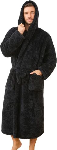 U2SKIIN Men Plush Fleece Hooded Robe, Soft Warm Long Bathrobe with Pockets, Cozy Shower Robe for Men Loungewear in Saudi Arabia