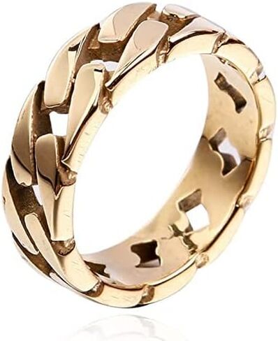 Vintage Mens Stainless Steel 7mm Wide Biker Cuban Link Chain Eternity Band Ring Size 7-15 in Saudi Arabia