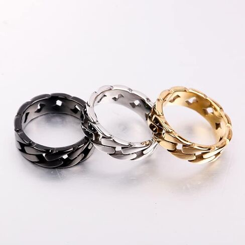 Vintage Mens Stainless Steel 7mm Wide Biker Cuban Link Chain Eternity Band Ring Size 7-15 in Saudi Arabia