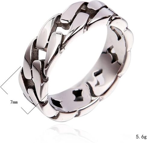 Vintage Mens Stainless Steel 7mm Wide Biker Cuban Link Chain Eternity Band Ring Size 7-15 in Saudi Arabia