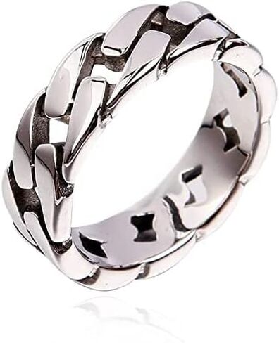 Vintage Mens Stainless Steel 7mm Wide Biker Cuban Link Chain Eternity Band Ring Size 7-15 in Saudi Arabia