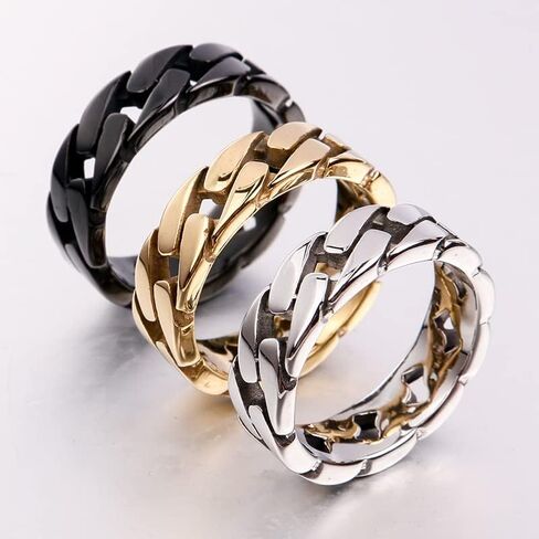 Vintage Mens Stainless Steel 7mm Wide Biker Cuban Link Chain Eternity Band Ring Size 7-15 in Saudi Arabia