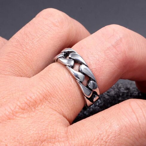 Vintage Mens Stainless Steel 7mm Wide Biker Cuban Link Chain Eternity Band Ring Size 7-15 in Saudi Arabia