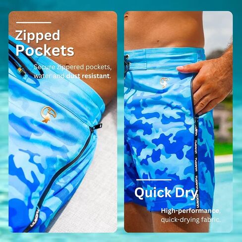 Tucann Men's Trunks 5" Compression Liner Quick Dry Zipper Pocket Chlorine Resistan 4 Way Stretch Camo Swim Shorts for Men in Saudi Arabia