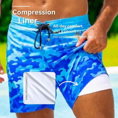 Tucann Men's Trunks 5" Compression Liner Quick Dry Zipper Pocket Chlorine Resistan 4 Way Stretch Camo Swim Shorts for Men in Saudi Arabia