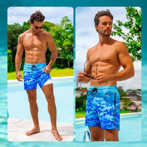 Tucann Men's Trunks 5" Compression Liner Quick Dry Zipper Pocket Chlorine Resistan 4 Way Stretch Camo Swim Shorts for Men in Saudi Arabia