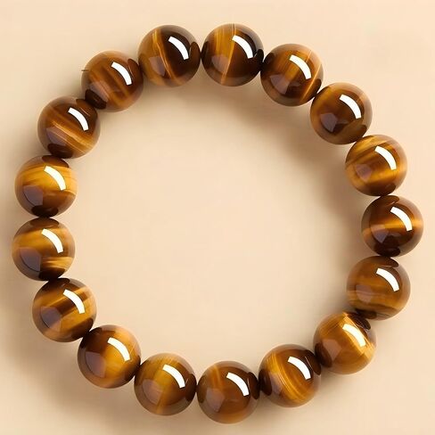 Natural Tiger Eye Stone Bracelet, 8-12mm Healing Energy Gemstone Beads, Elastic Stretch Design for Yoga and Meditation in Kuwait