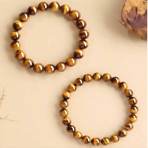 Natural Tiger Eye Stone Bracelet, 8-12mm Healing Energy Gemstone Beads, Elastic Stretch Design for Yoga and Meditation in Kuwait