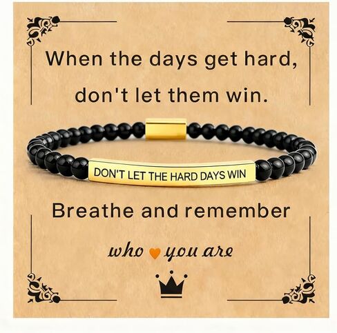 Dont Let The Hard Days Win Bracelet for Women, Adjustable Stretch Beaded Inspire Black Obsidian Metal Beads Stainless Steel Band 14 K Gold Plated Inspirational Jewelry Motivational Gifts in Saudi Arabia