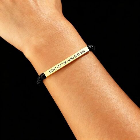 Dont Let The Hard Days Win Bracelet for Women, Adjustable Stretch Beaded Inspire Black Obsidian Metal Beads Stainless Steel Band 14 K Gold Plated Inspirational Jewelry Motivational Gifts in Saudi Arabia