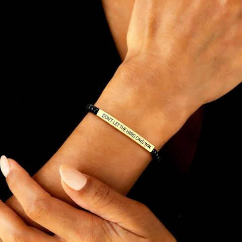 Dont Let The Hard Days Win Bracelet for Women, Adjustable Stretch Beaded Inspire Black Obsidian Metal Beads Stainless Steel Band 14 K Gold Plated Inspirational Jewelry Motivational Gifts in Saudi Arabia