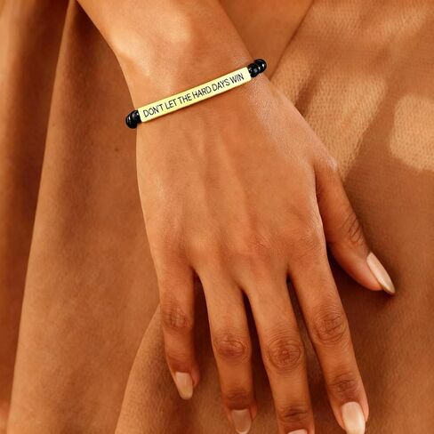 Dont Let The Hard Days Win Bracelet for Women, Adjustable Stretch Beaded Inspire Black Obsidian Metal Beads Stainless Steel Band 14 K Gold Plated Inspirational Jewelry Motivational Gifts in Saudi Arabia