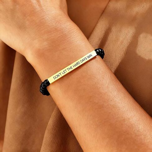 Dont Let The Hard Days Win Bracelet for Women, Adjustable Stretch Beaded Inspire Black Obsidian Metal Beads Stainless Steel Band 14 K Gold Plated Inspirational Jewelry Motivational Gifts in Saudi Arabia