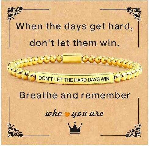 Dont Let The Hard Days Win Bracelet for Women, Adjustable Stretch Beaded Inspire Black Obsidian Metal Beads Stainless Steel Band 14 K Gold Plated Inspirational Jewelry Motivational Gifts in Saudi Arabia