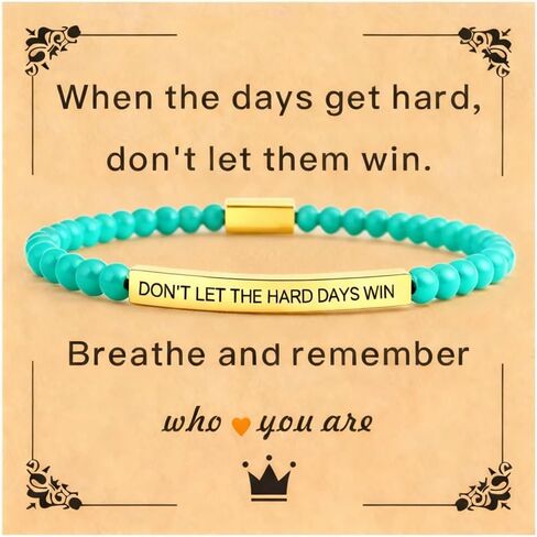 Dont Let The Hard Days Win Bracelet for Women, Adjustable Stretch Beaded Inspire Black Obsidian Metal Beads Stainless Steel Band 14 K Gold Plated Inspirational Jewelry Motivational Gifts in Saudi Arabia