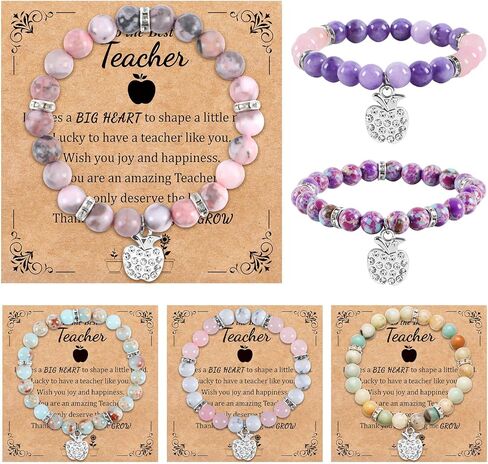 gisgfim 6Pcs Teacher Christmas Appreciation Gifts for Women Appreciation Gifts Bulk Natural Stone Teacher Appreciation Bracelet with Message Cards Thank You Jewelry for Office Coworker Birthday in Saudi Arabia