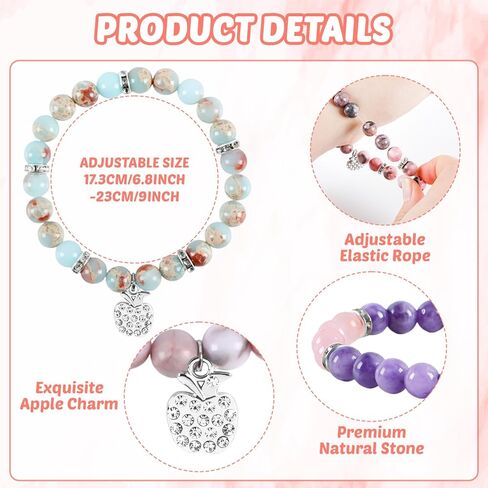 gisgfim 6Pcs Teacher Christmas Appreciation Gifts for Women Appreciation Gifts Bulk Natural Stone Teacher Appreciation Bracelet with Message Cards Thank You Jewelry for Office Coworker Birthday in Saudi Arabia