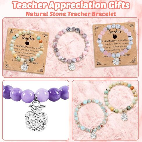 gisgfim 6Pcs Teacher Christmas Appreciation Gifts for Women Appreciation Gifts Bulk Natural Stone Teacher Appreciation Bracelet with Message Cards Thank You Jewelry for Office Coworker Birthday in Saudi Arabia