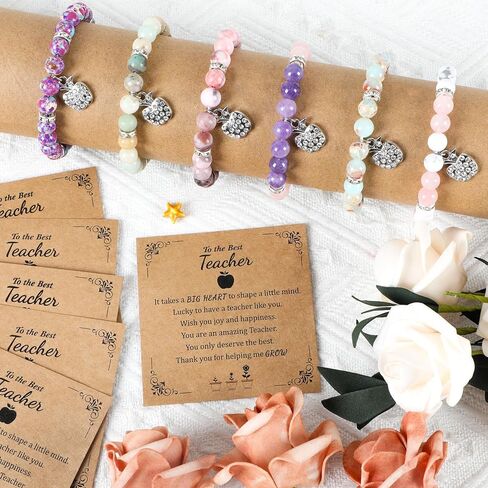 gisgfim 6Pcs Teacher Christmas Appreciation Gifts for Women Appreciation Gifts Bulk Natural Stone Teacher Appreciation Bracelet with Message Cards Thank You Jewelry for Office Coworker Birthday in Saudi Arabia