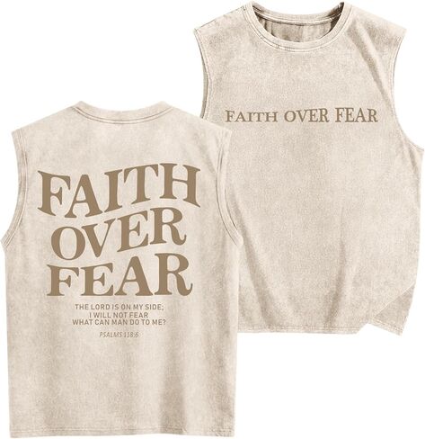 قمصان بدون أكمام للأولاد من Faith Over Fear، قمصان داخلية للأطفال برسومات مسيحية بدون أكمام، قمصان للأولاد العضلات، قمصان بدون أكمام بغسل حمضي in Saudi Arabia