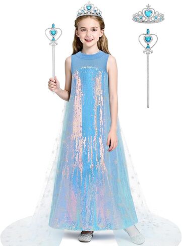 Girls Princess Dress with Crown Magic Wand Cape Princess Costumes for Party Cosplay3-9 in Kuwait