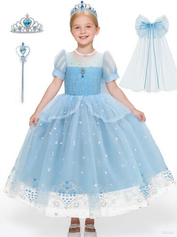 Girls Princess Dress with Crown Magic Wand Cape Princess Costumes for Party Cosplay3-9 in Kuwait