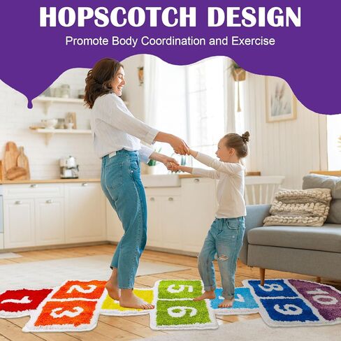 سجادة لعبة Whaline Hop and Count Hopscotch، سجادة حمام معنقدة بأرقام ملونة، سجادة أرضية تعليمية مضادة للانزلاق وقابلة للغسل لغرفة الأطفال وغرفة اللعب والفصول الدراسية وديكور رياض الأطفال in Kuwait