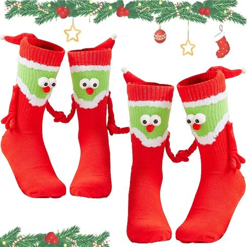 2 Pairs Novelty 3D Hand Holding Socks Christmas Stockings, Funny Holiday Couple Silly Gift in Saudi Arabia