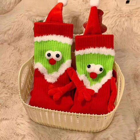 2 Pairs Novelty 3D Hand Holding Socks Christmas Stockings, Funny Holiday Couple Silly Gift in Saudi Arabia