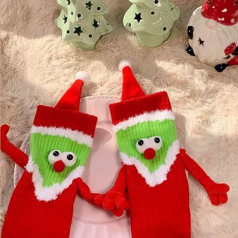 2 Pairs Novelty 3D Hand Holding Socks Christmas Stockings, Funny Holiday Couple Silly Gift in Saudi Arabia