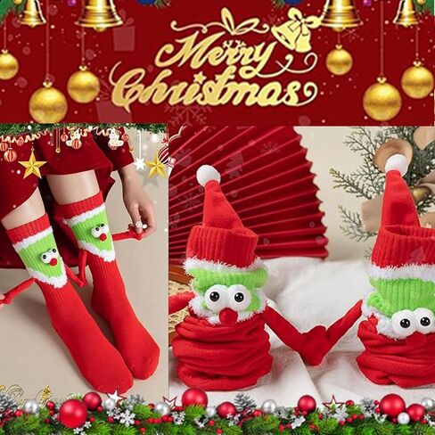2 Pairs Novelty 3D Hand Holding Socks Christmas Stockings, Funny Holiday Couple Silly Gift in Saudi Arabia