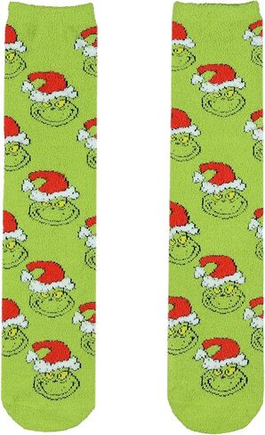 Seven Times Six Dr. Seuss Adult The Grinch Santa Hat Fuzzy Cozy Anti-Slip Crew Socks 1 Pair (OSFM) in Saudi Arabia