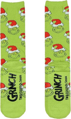 Seven Times Six Dr. Seuss Adult The Grinch Santa Hat Fuzzy Cozy Anti-Slip Crew Socks 1 Pair (OSFM) in Saudi Arabia
