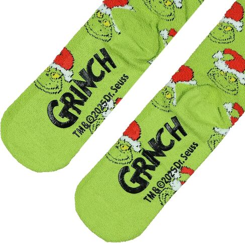 Seven Times Six Dr. Seuss Adult The Grinch Santa Hat Fuzzy Cozy Anti-Slip Crew Socks 1 Pair (OSFM) in Saudi Arabia