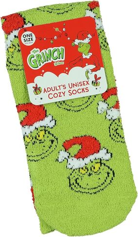 Seven Times Six Dr. Seuss Adult The Grinch Santa Hat Fuzzy Cozy Anti-Slip Crew Socks 1 Pair (OSFM) in Saudi Arabia