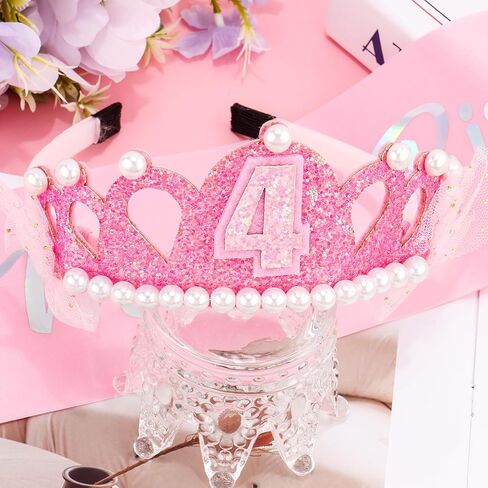 مجموعة تاج ووشاح عيد الميلاد الرابع لهدايا عيد ميلاد فتاة تبلغ من العمر 4 سنوات وديكورات الحفلات، عصابة رأس الأميرة لفستان عيد الميلاد الرابع للفتيات in Kuwait