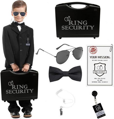 Wedding Party Gifts Outfit - Ring Bearer & Flower Girl Accessories - Include Ring Bearer Box, Mission Card, Sunglasses, Bow Tie, Earpiece in Saudi Arabia