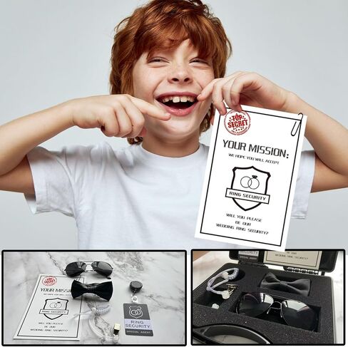 Wedding Party Gifts Outfit - Ring Bearer & Flower Girl Accessories - Include Ring Bearer Box, Mission Card, Sunglasses, Bow Tie, Earpiece in Saudi Arabia