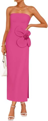 ZESICA Women's Summer Strapless Bodycon Maxi Dress 2025 Ribbed Knit Backless Floral Tube Cocktail Party Long Dresses in Saudi Arabia