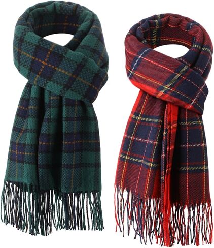 2 Pack Christmas Plaid Scarf for Women Men Gift Red blue Green Buffalo Plaid Winter Scarves Checked Muffler in Saudi Arabia
