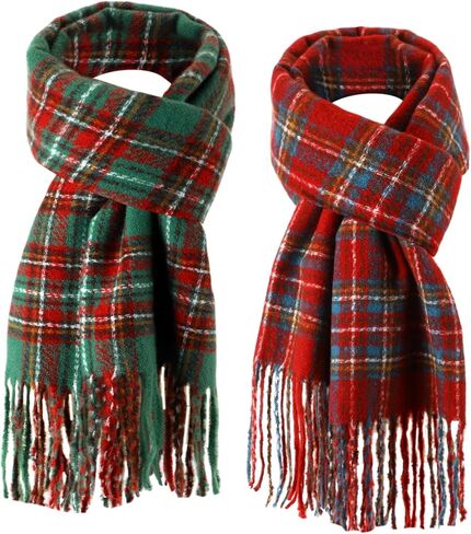 2 Pack Christmas Plaid Scarf for Women Men Gift Red blue Green Buffalo Plaid Winter Scarves Checked Muffler in Saudi Arabia