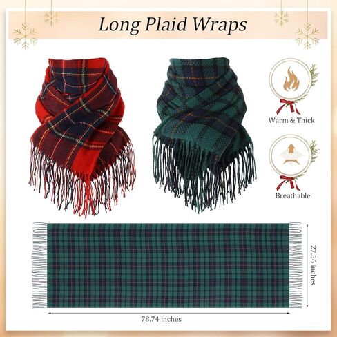 2 Pack Christmas Plaid Scarf for Women Men Gift Red blue Green Buffalo Plaid Winter Scarves Checked Muffler in Saudi Arabia