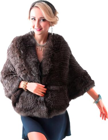 HEIZZI Full-Scale Real Fur Shawl for Wedding with Pockets 2' x 6' Ruffle Poncho Wrap cape for Women Party & Evening Wear in Saudi Arabia